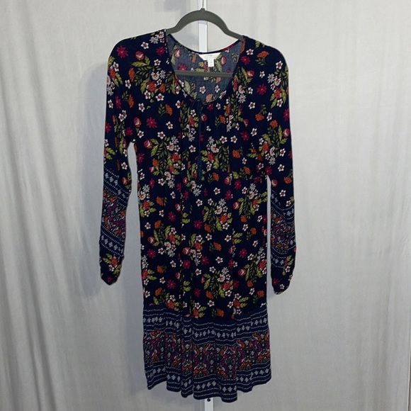 Time & Tru Folk Floral Navy Tunic Small - Picture 1 of 9